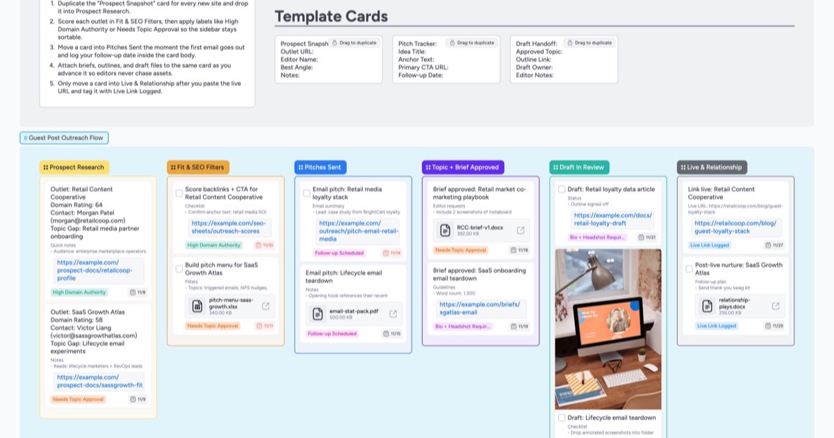 Guest Post Outreach Pipeline Template Instaboard