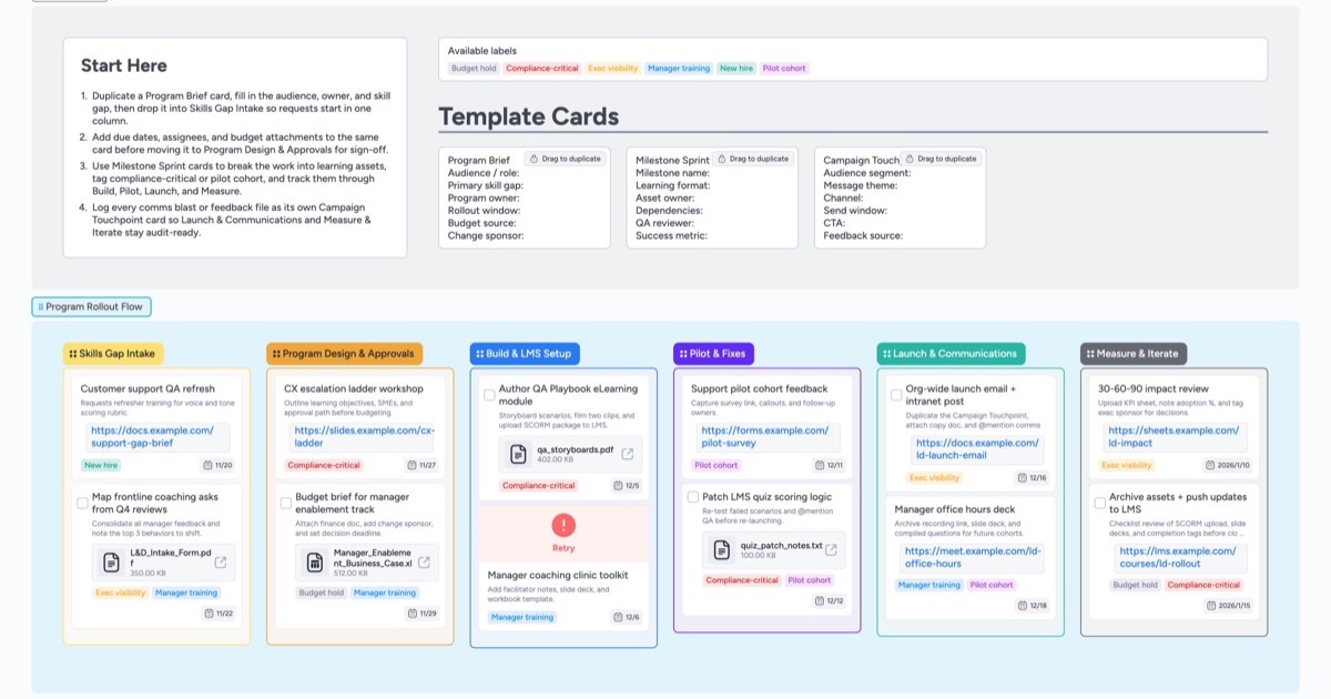 L&D Program Rollout Template | Instaboard