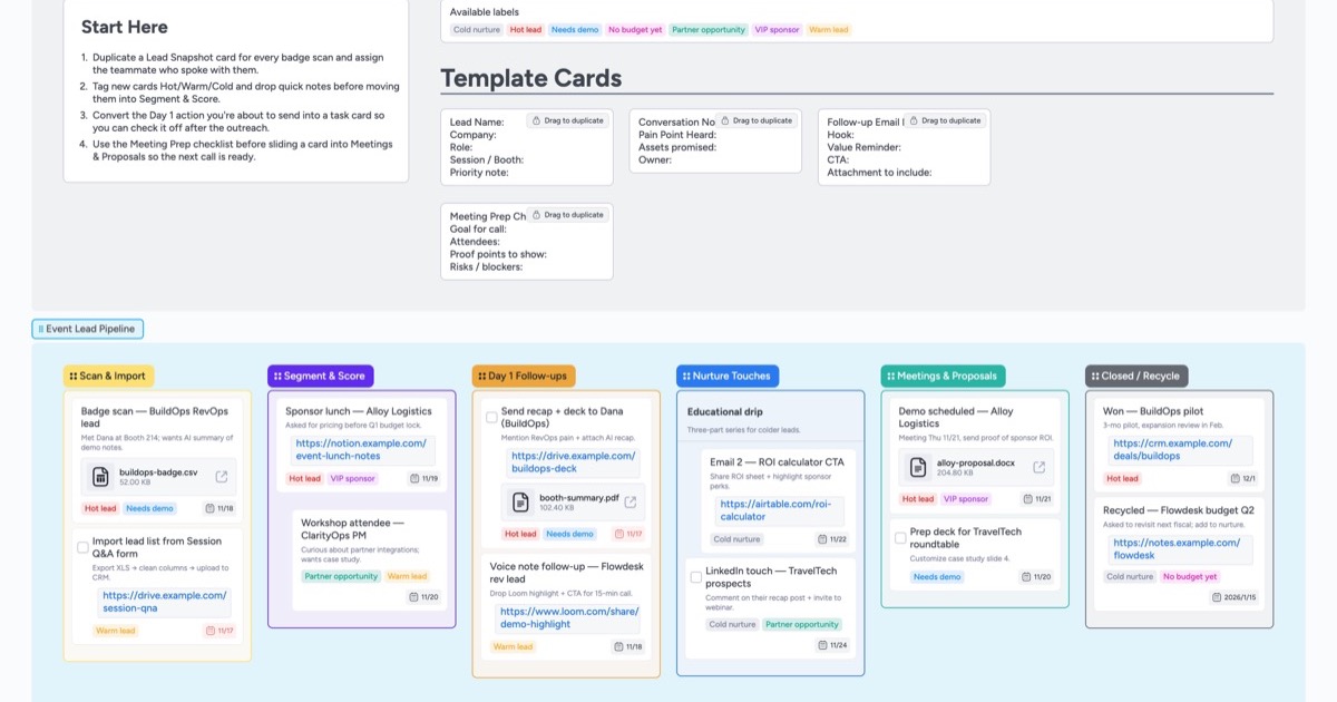 Event Lead Follow-up Pipeline Template | Instaboard